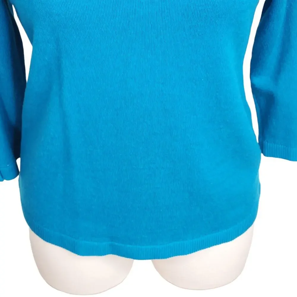 Kate Spade Arianna Sweater Womens Size Large Teal Wool Cashmere Blend 3/4 Sleeve